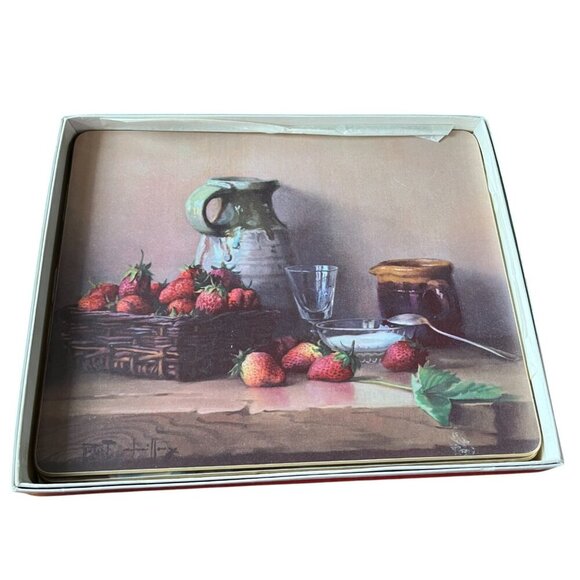 Chailloux Melamine Placemats Fruit Still Life French Cork Back Set of 6 Box Vtg - Picture 3 of 11